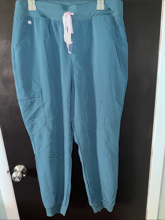Figs Other - Figs Teal Drawstring Cargo Scrub Joggers with Pink Tie